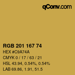 Color code: RGB 201 167 74 | qconv.com