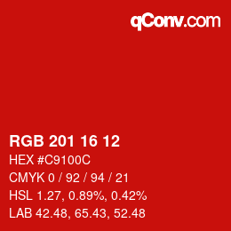 Color code: RGB 201 16 12 | qconv.com