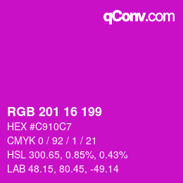 Color code: RGB 201 16 199 | qconv.com
