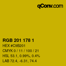 Color code: RGB 201 178 1 | qconv.com