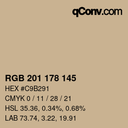 Color code: RGB 201 178 145 | qconv.com