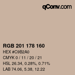 Color code: RGB 201 178 160 | qconv.com