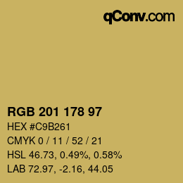 Color code: RGB 201 178 97 | qconv.com