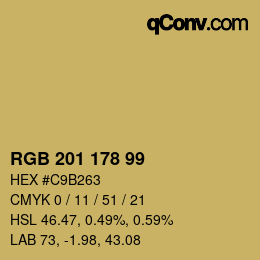 Color code: RGB 201 178 99 | qconv.com