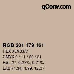 Color code: RGB 201 179 161 | qconv.com