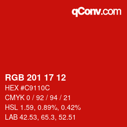 Color code: RGB 201 17 12 | qconv.com