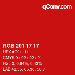 Color code: RGB 201 17 17 | qconv.com