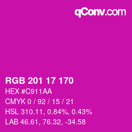 カラーコード: RGB 201 17 170 | qconv.com