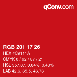 Color code: RGB 201 17 26 | qconv.com