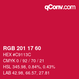 カラーコード: RGB 201 17 60 | qconv.com