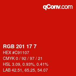 Color code: RGB 201 17 7 | qconv.com