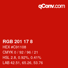 Color code: RGB 201 17 8 | qconv.com