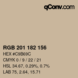 Color code: RGB 201 182 156 | qconv.com