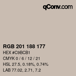 Color code: RGB 201 188 177 | qconv.com