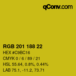 Color code: RGB 201 188 22 | qconv.com