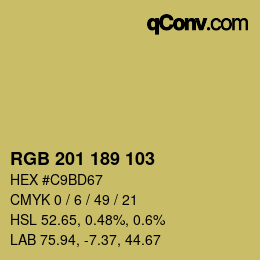 Color code: RGB 201 189 103 | qconv.com
