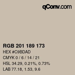 Color code: RGB 201 189 173 | qconv.com