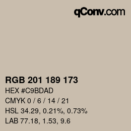 Color code: RGB 201 189 173 | qconv.com