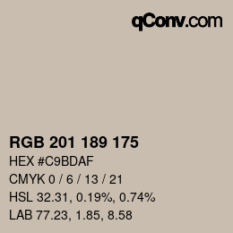 Color code: RGB 201 189 175 | qconv.com