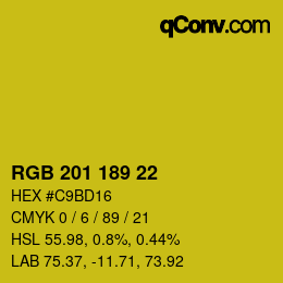 Color code: RGB 201 189 22 | qconv.com