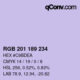 Código de color: RGB 201 189 234 | qconv.com
