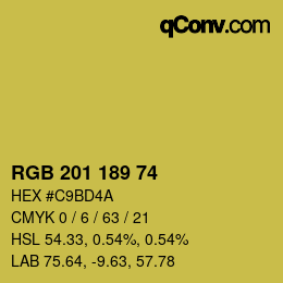 Color code: RGB 201 189 74 | qconv.com