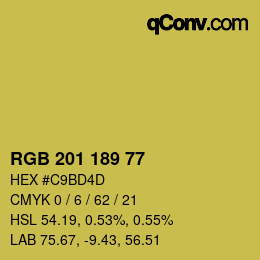 Color code: RGB 201 189 77 | qconv.com