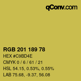 Color code: RGB 201 189 78 | qconv.com