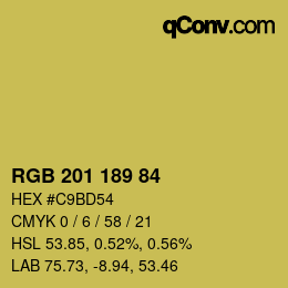 Color code: RGB 201 189 84 | qconv.com