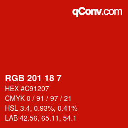 Color code: RGB 201 18 7 | qconv.com