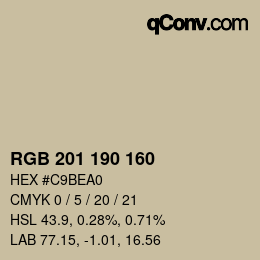 Color code: RGB 201 190 160 | qconv.com