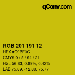Color code: RGB 201 191 12 | qconv.com