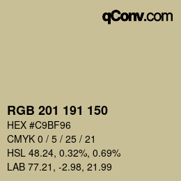 Color code: RGB 201 191 150 | qconv.com