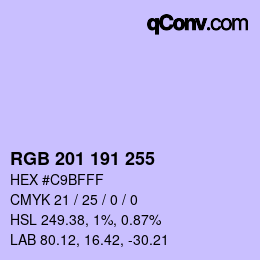 Color code: RGB 201 191 255 | qconv.com