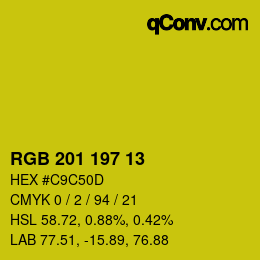 Color code: RGB 201 197 13 | qconv.com