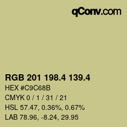 カラーコード: RGB 201 198.4 139.4 | qconv.com