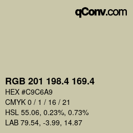 カラーコード: RGB 201 198.4 169.4 | qconv.com