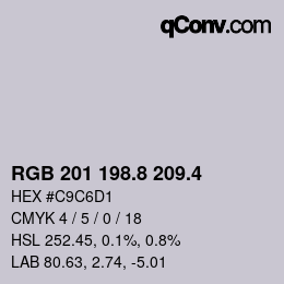 カラーコード: RGB 201 198.8 209.4 | qconv.com