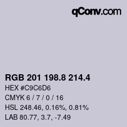 カラーコード: RGB 201 198.8 214.4 | qconv.com