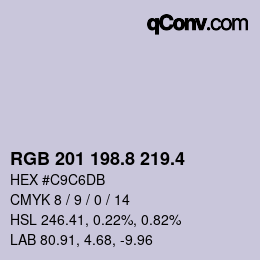 カラーコード: RGB 201 198.8 219.4 | qconv.com