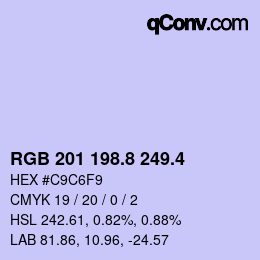 カラーコード: RGB 201 198.8 249.4 | qconv.com