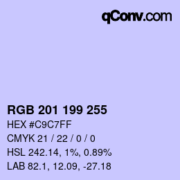 Color code: RGB 201 199 255 | qconv.com