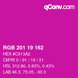 Color code: RGB 201 19 162 | qconv.com