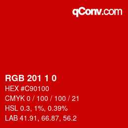 Color code: RGB 201 1 0 | qconv.com