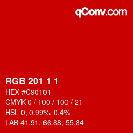 Color code: RGB 201 1 1 | qconv.com