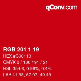 カラーコード: RGB 201 1 19 | qconv.com