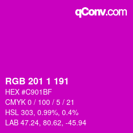カラーコード: RGB 201 1 191 | qconv.com