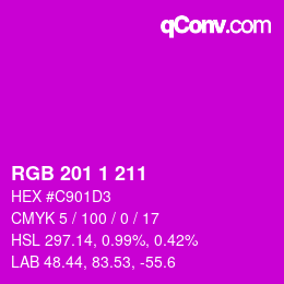 Color code: RGB 201 1 211 | qconv.com