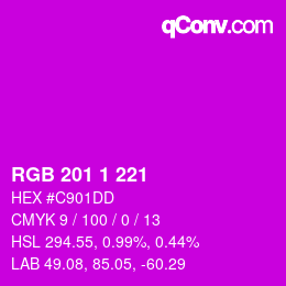 Color code: RGB 201 1 221 | qconv.com