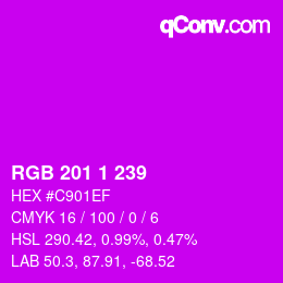颜色代码: RGB 201 1 239 | qconv.com